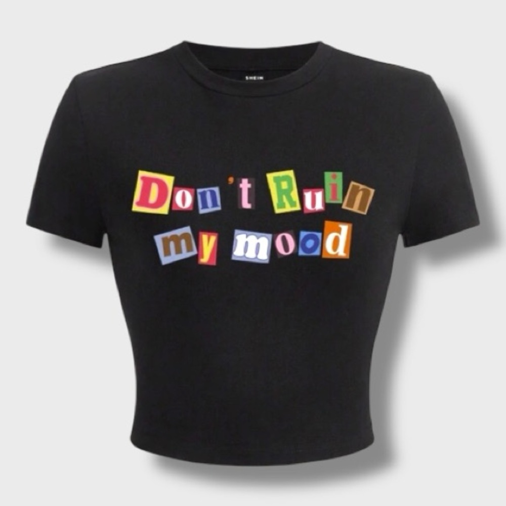 Black Graphic Tee with Colorful Letters - L